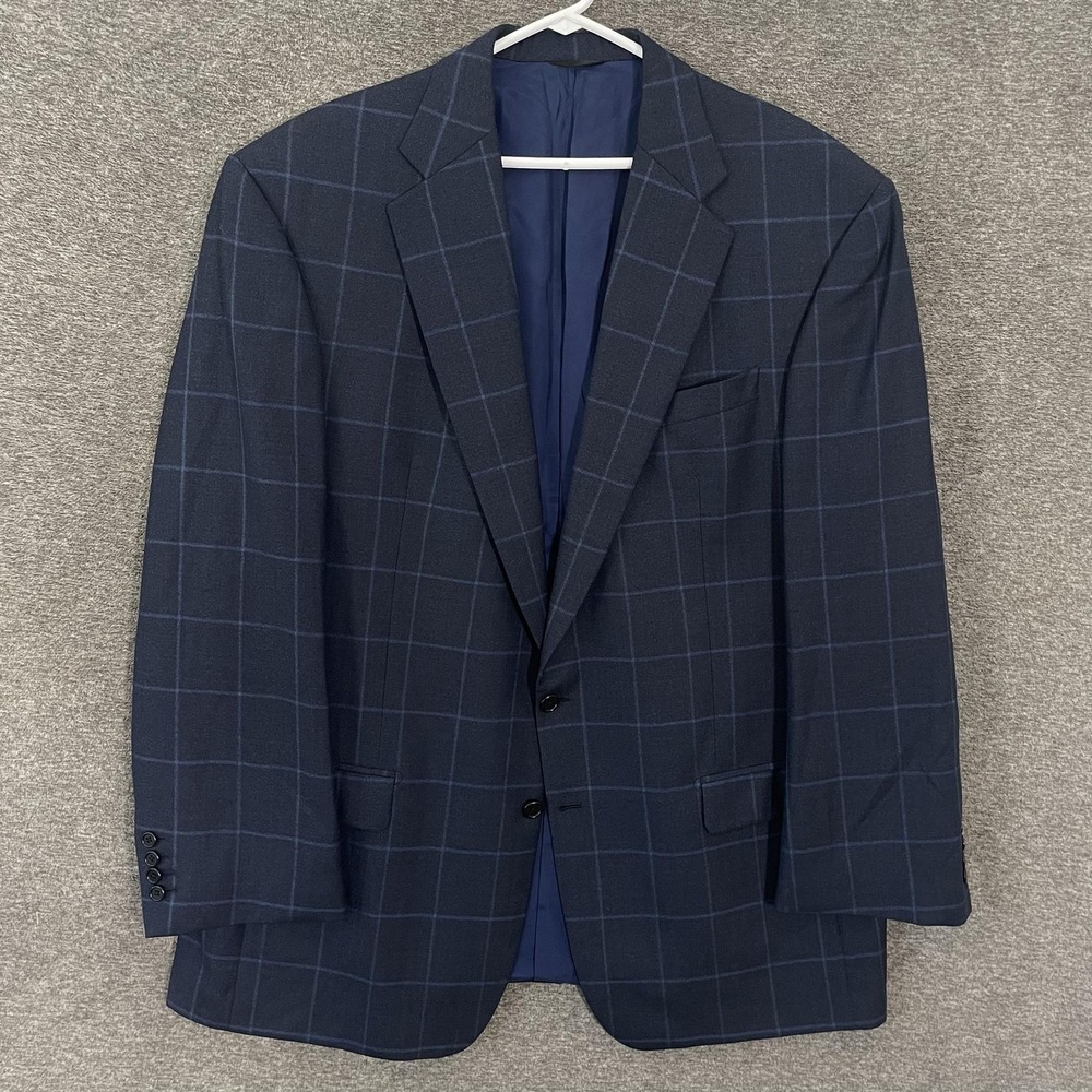 Vitale Barberis Canonico Blazer Mens 48 Blue Plaid Super 120s Wool Sport Coat